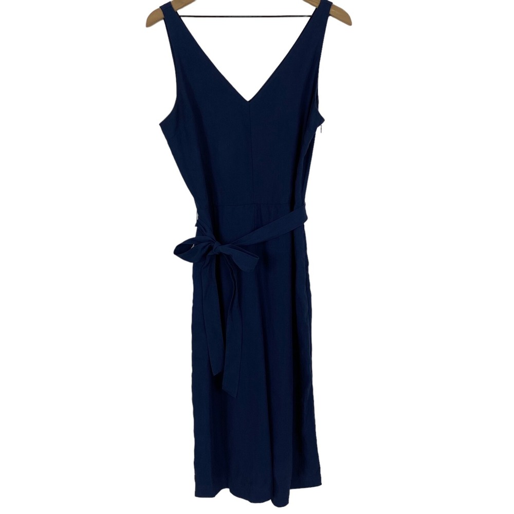 Gap Womens Capri Jumper 8 Navy Blue Wide Leg Linen Blend V-Neck Coastal Chic